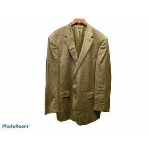 Polo Ralph Lauren Mens Two Button Suit Jacket Brown Plaid 44 Silk wool blend
